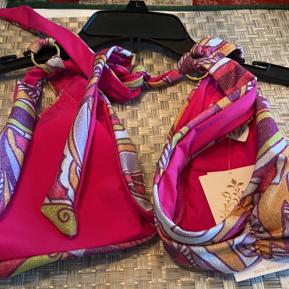 NWT BECCA BY REBECCA VIRTUE PSYCHEDELIC BLAKE SHIRRED HALTER TOP IN SIZE LARGE - Picture 6 of 10